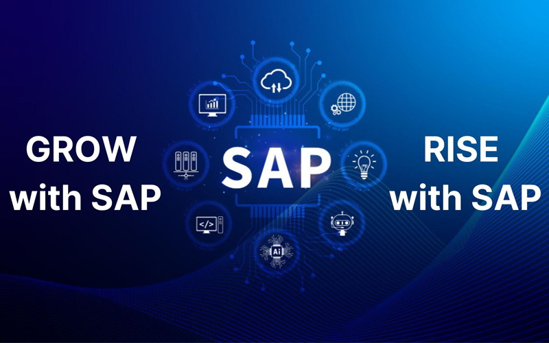 Abstract cloud and digital network background representing SAP and cloud services